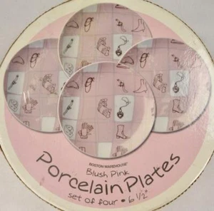 Set Of 4 Blush Pink Boston Warehouse 6 1/2 Inch Plates In Original Box 2004 (O) - Picture 1 of 12