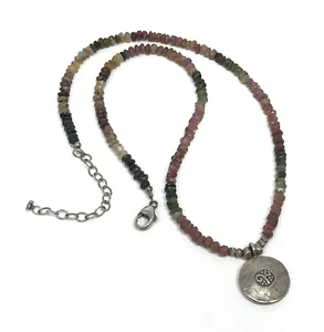 Collar con cuentas de turmalina sandía colgante de plata de ley 12,88 gm 17" de largo - Imagen 1 de 11