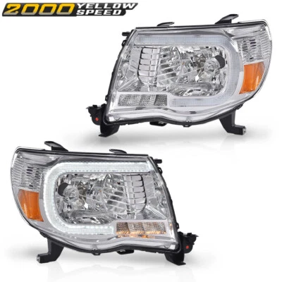 LED DRL Tube Chrome Headlights HeadLamps Fit For 05-11 Toyota Tacoma Foto 1 de 4