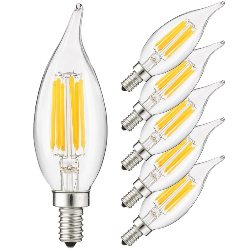 6Pack E12 Candelabra Candle LED Light Bulbs, Dimmable, 5W (60W), 4000K,Flame Tip - Image 1 of 1