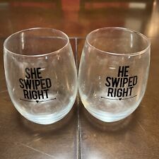 Set Of 2 Stemless Wine Glass 21 oz Tumblers USA He/She Swiped Right Tinder Style