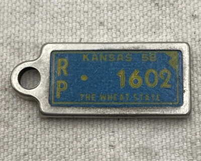 Vintage DAV 1958 KANSAS License Plate Tag Keychain Fob Vintage - Image 1 of 4