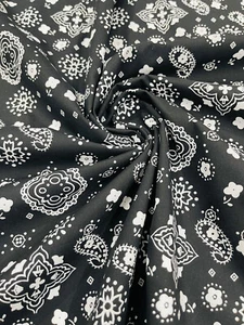 Black Premium Bandanna Print  Poly Cotton Fabric Sold By The Yard. - Picture 1 of 1