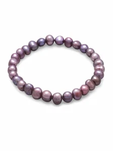 Pulsera elástica de perlas de agua dulce teñida de ciruela cultivada - Imagen 1 de 2