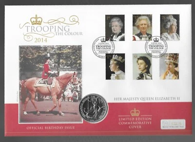 1oz .999 Fine Silver Britannia UK BU £2 Coin Cover 2014 ElIR Trooping The Colour - Image 1 of 4