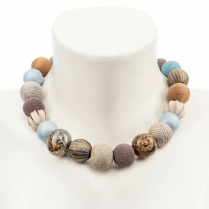 Halskette Perlenkette "Blau Beige" Made in Germany Naturstein Keramik besonders - Bild 1 von 12