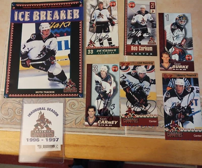 Phoenix Coyotes 1996 1997 Temporada Inaugural NHL Memorabilia Roenick Burke sigs Foto 1 de 4