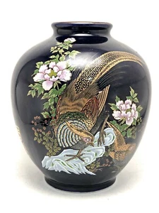Japanese Kutani Porcelain Flower Vase Kabin VTG Floral Plum Bird Blossom Ikebana - Picture 1 of 7