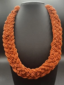 Vintage Orange Seedbead Necklace Boho Perfect For Fall 24” #288 - Picture 1 of 3