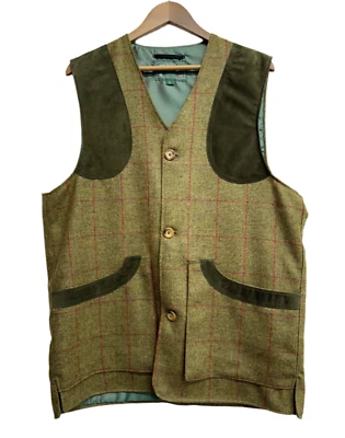 Green Oak Made in England Tweed Shooting Waistcoat Red & Green Check - Image 1 of 2
