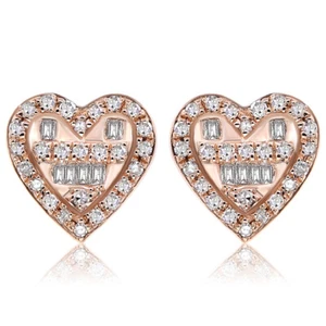 ORECCHINI BORCHIE ROTONDE BAGUETTE CUORE DIAMANTE PAVÈ ORO ROSA 14K NATURALI - Foto 1 di 1