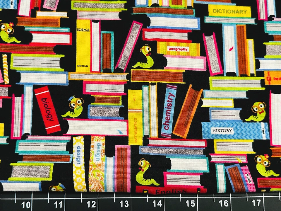 Tina Scrap 9"x20" School Book Worm Colorful Children Teacher Fabric Cotton - Image 1 of 1