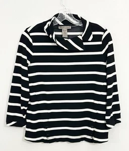 Women Nautical Striped Tunic Top S Preppy Black Multi Pullover Y2K Career - Picture 1 of 11