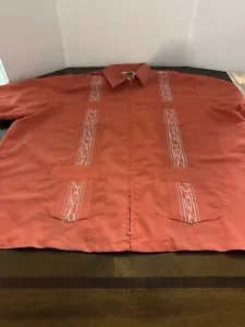 The Genuine Haband Guayabera 2XL Short Sleeve Zip Up Shirt Beige Pre-Owned - Picture 1 of 7