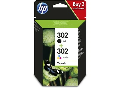 2 x Cartuchos HP 302 Pack Negro y Color ORIGINAL Impresoras Tinta Negra X4D37AE - Imagen 1 de 3