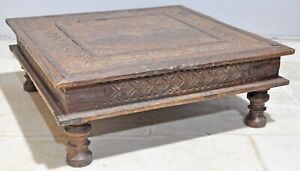 Antique Wooden Floor Sitting Bajot Stool Original Very Fine Hand Crafted Carved