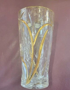 Jarrón bohemio Mid-Century CRISTAL Y ORO 22KT 10" HOLLYWOOD REGENCY - Imagen 1 de 10