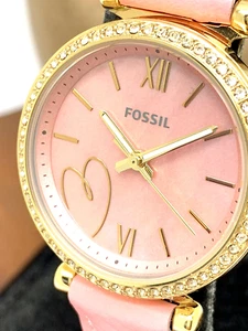 Reloj Fossil para mujer ES5177 Carlie esfera dorada rosa cuarzo correa de cuero 28 mm - Imagen 1 de 13
