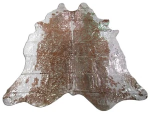 Gorgeous Hereford Cowhide Rug with Rose Gold Metallic Size: 8x7 feet C-1454 - Picture 1 of 8