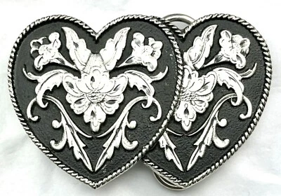 Women's Hearts Floral Belt Buckle Siskiyou Buckle Co Ashland, Ore. Metal Enamel - Image 1 of 4