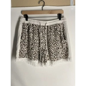 Umgee Leopard Gepard Druck Leinen Baumwollmischung Rohkante Shorts Größe Medium - Bild 1 von 5