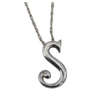 Sterling Silver Pendant 17" Chain Necklace Letter Initial "S" Monogram Signed - Picture 1 of 5