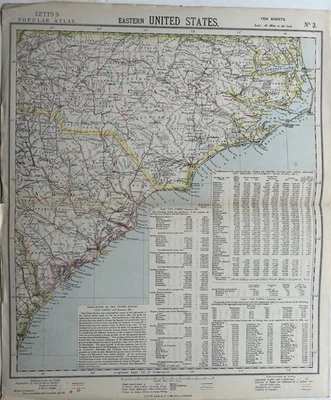 1883 North & South Carolina Original Antique Colour Map by Letts - Image 1 of 3