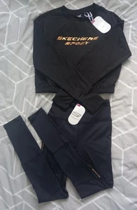 Top corto y leggings deportivos Skechers para gimnasio negro dorado para mujer talla 8 del Reino Unido Yoga Pilates - Imagen 1 de 24