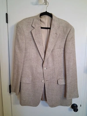 STAFFORD SILK WOOL BLEND MENS Sport Coat Blazer JACKET SIZE 42L TAN BASKET WEAVE - Image 1 of 4