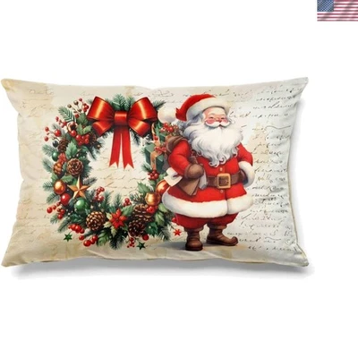 Lujosa Funda Almohada Retro Navidad Doble Cara - 30x50 cm Gamuza Elegancia Foto 1 de 2