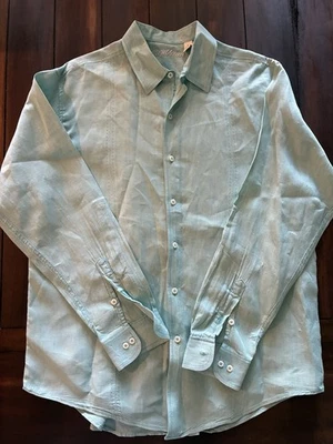Caribbean 100% Linen Shirt Sz Large Mens Green Button Up Beach Wedding Vacation - Image 1 of 4