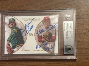 2018 Topps Dynamic Duals card signed Steve Carlton Rollie Fingers Beckett - Picture 1 of 3