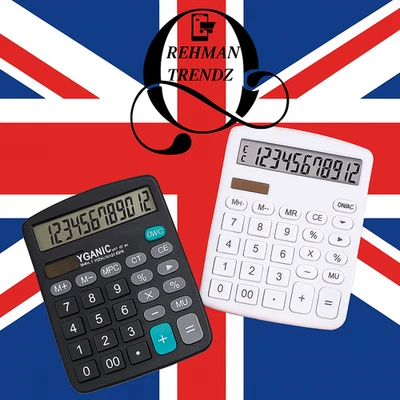 12 Digit Desktop Calculator Dual Power Solar Large Display for Home Office UK - Image 1 of 4