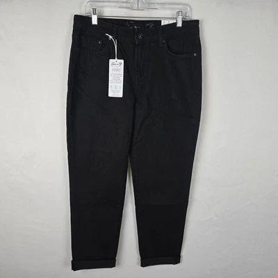 Pantalones de mezclilla para mujer Seven7 4 negros Marilyn relajados novio puño enrollable tiro alto nuevos con etiquetas Foto 1 de 4