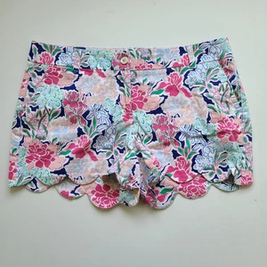 Women's Crown & Ivy Shelby Shorts 12 Scalloped Hem Floral Preppy Blue Pink - Picture 1 of 9