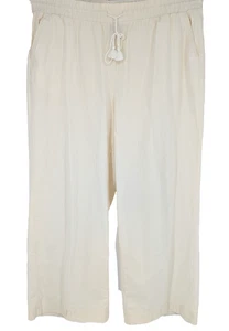 LINEN Blend Pants Lane Bryant Size 22 Cream Wide Leg Beach Resort - Picture 1 of 9
