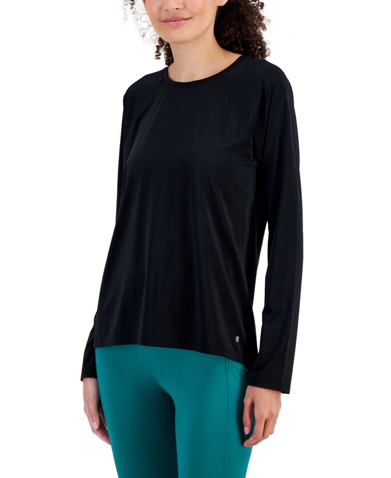 Top de mujer ID Ideology activo perforado con lazo manga larga, negro, talla L Foto 1 de 1