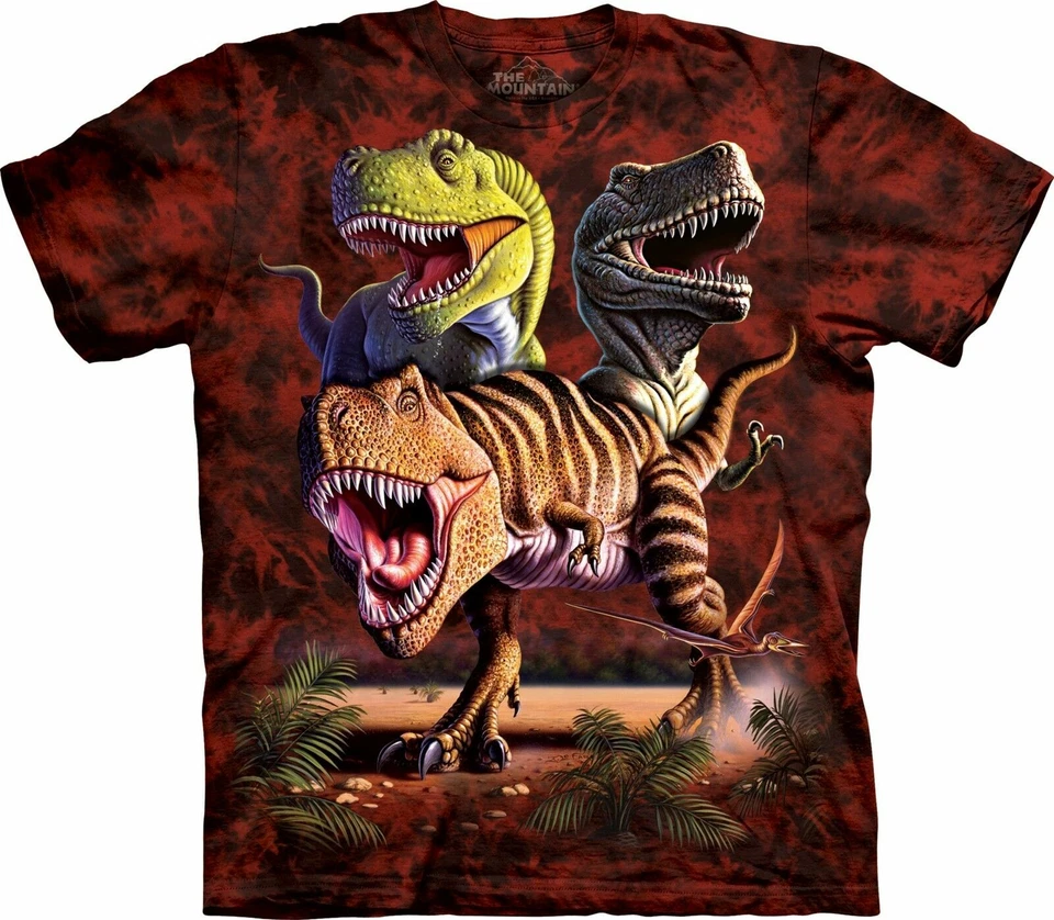 Camisa The Mountain Dinosaur T-Rex Collage Rojo Reptil Fantasía Algodón Niños L-XL Foto 1 de 4