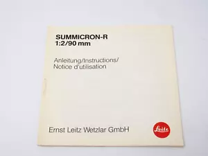 Leica Summicron-R 90mm f/2 Lens Instructions - Picture 1 of 3