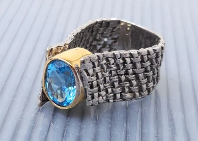 Anillo Vintage GK Plata Esterlina GP Topacio Azul Banda Talla 8 Foto 1 de 4