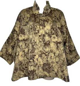 Eskandar Floral Brocade Tapestry Tan Brown Woven Blazer Jacket Coat Sz 1 - Picture 1 of 9
