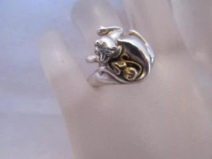 Vintage Kätzchen Katze & Maus Sterlingsilber Messing Akzente Designer signierter Ring - Bild 1 von 9