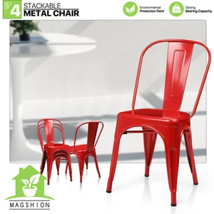 4pc Red Stackable Metal Kitchen Dining Side Chair Commercial Outdoor Seat w/Back - Picture 1 of 12