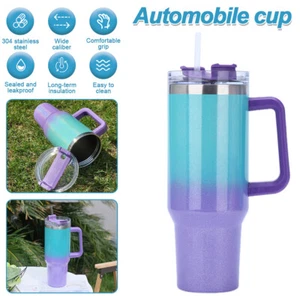 Bicchiere 40 oz con manico coperchio paglia bicchiere isolato thermos tazza caffè viaggio - Foto 1 di 18