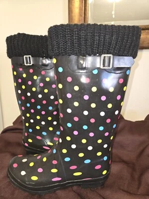 Botas de lluvia/caucho a lunares color NORTY con calcetines extraíbles talla 8 para mujer Foto 1 de 4