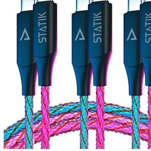 GloBright 100W Braided LED Charging Cable - 6FT USB C Light-Up Cord 3-Pack - Photo 1 sur 10