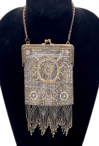 ANTIGUO BOLSO DE MANO FRANCÉS MICRO CORTE CUENTAS ACERO FLECOS AÑOS 20 FRANCIA - Imagen 1 de 9