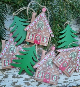 Guirnalda de madera de árbol de Navidad y pan de jengibre Gisela Graham - Imagen 1 de 1