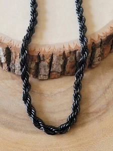 Stainless Steel Rope Chain Necklace - Rope Chain Biker 7mm Necklace Black Plated - Picture 1 of 3