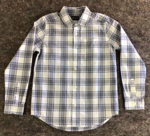 Boys Button Front Plaid Long Sleeve Dress Shirt Size 10-12 Blue Grey White - Picture 1 of 11